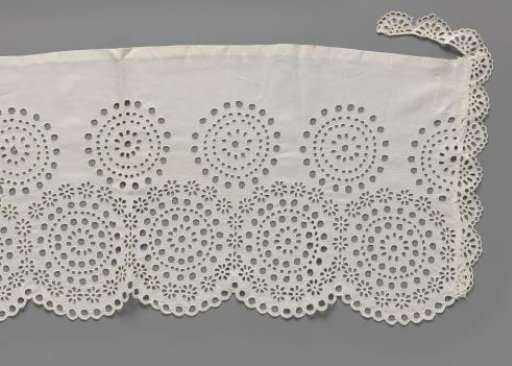 Strip of cotton with lace embroidery featuring openwork concentric circles
