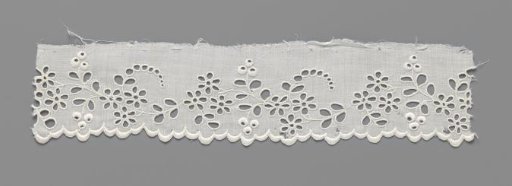 Strip of cotton with lace embroidery featuring openwork flowers and berries