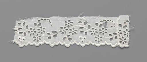 Strip of cotton with lace embroidery featuring openwork flowers and berries