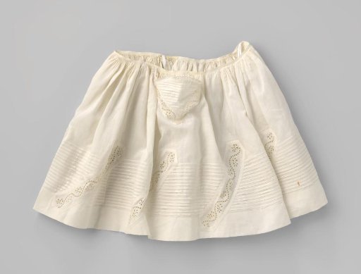 A child's skirt of fine linen, decorated with shirring and English embroidery