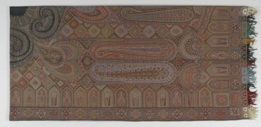 Square scarf with a multicoloured, woven pattern of bota motifs