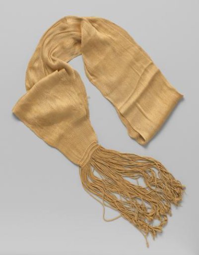 Officer's sash (sprang) of yellow silk, in Egyptian braiding with a long fringe, originating from the thick braiding threads, perhaps from a civic guard