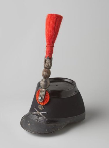 Shaving-Brush-Shaped Loose Red Plume or Flame in a Red Cord Cap, with a Long Double Wire Stem Stuck in a Plume Holder Consisting of a Five-Petaled Calyx and a Ball