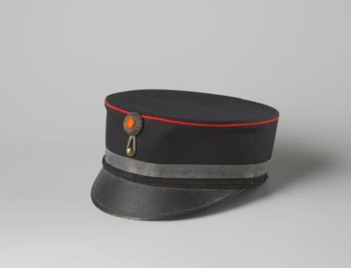 Kepi of Black Cloth, Decorated with a Red Braid