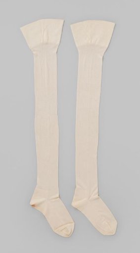 Stocking knitted of plain white silk with a cotton border