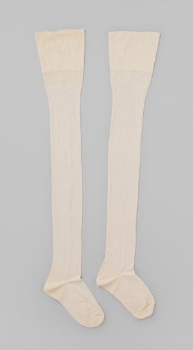 Knitted stocking of white silk with a wide cotton border