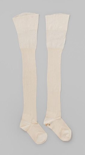 Knitted Stocking of Plain White Silk with a Wide Cotton Border