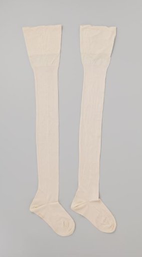 Knitted Stocking of Plain White Silk with a Wide Cotton Border