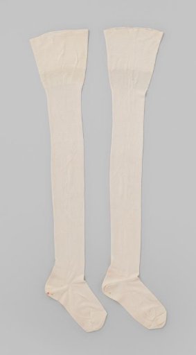 Knitted Stocking of White Silk with a Wide Cotton Border