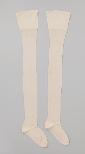 Knitted Stocking of White Silk with a Wide Cotton Border