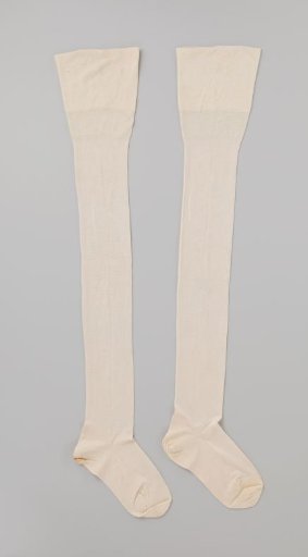 Knitted stocking of white silk with a broad cotton border