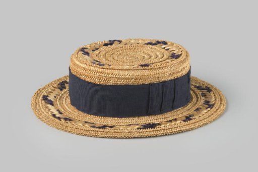 Beige straw hat with blue braided straw band