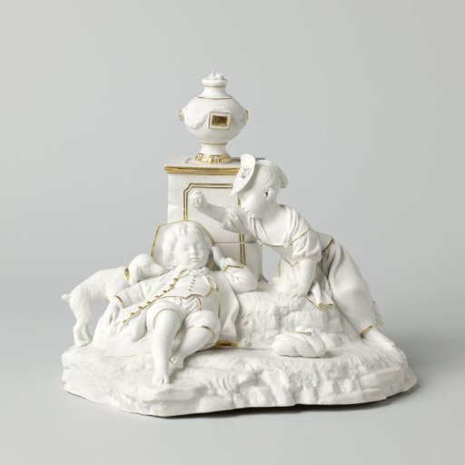 Figure of a girl, a sleeping boy and a dog