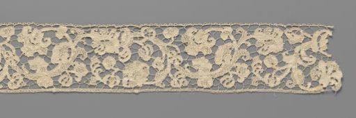 Strip of needle lace with irises and peonies