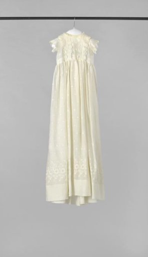 'Long Dress' for a Baby, of White Muslin with Hand-Embroidered Cornflower Border and Scattered Rosebuds