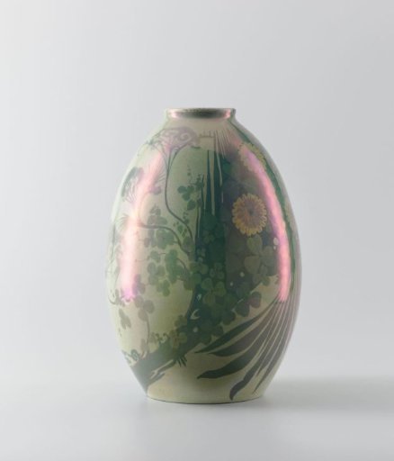 Vase with butterflies and plants and lustre glaze