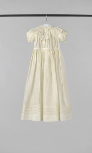 Girls' Dress of Net Fabric with an Openwork Stripe and an Embroidered Strip as Collar