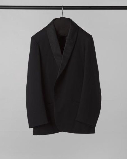 Jacket of black cloth with black silk collar, part of smoking jacket