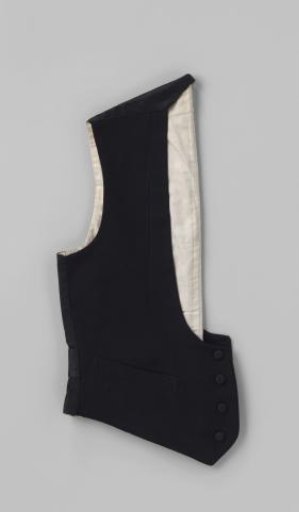 Waistcoat with deep rounded neckline with round collar of black wool with soutache