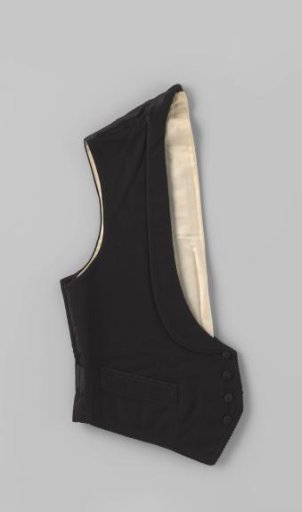Waistcoat of coarse black wool, passepoiled with black zigzag band