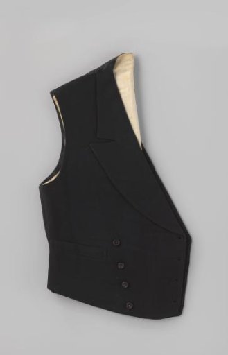 Men's waistcoat of black wool in twill, short model with fronts cut in an arch