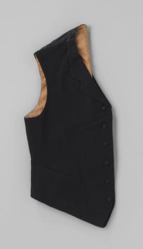 Waistcoat of rough tweed in brown-grey, woven in twill, with deep fronts, slightly cut diagonally