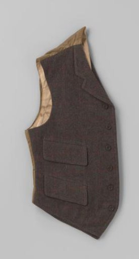 Men's waistcoat of wool tweed, in blue, green with red check, part of a hunting costume (?)