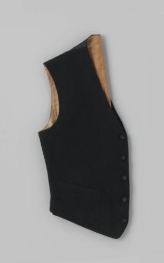 Men's waistcoat of rough black wool in twill with rounded fronts and cut points