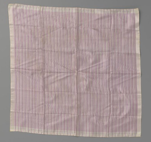 Square scarf of fine striped silk in pink, white and black lines