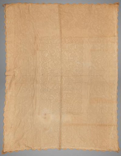 Spread of machine-made lace with white lining