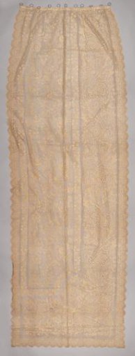 Vitrage of machine-made lace with ascending floral and leafy scrolls within shell borders
