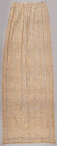 Machine-Made Lace Curtain with Rising Floral and Leafy Scrolls within Three Shell Borders