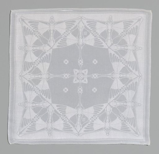 Linen damask finger towel with butterflies