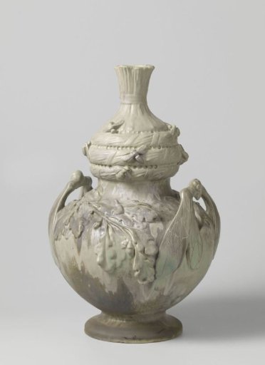 Vase, globular, with a neck in the form of a beehive with ten bees