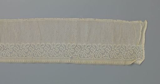 Strip of machine lace with diagonally placed and deeply cut seven-lobed flowers