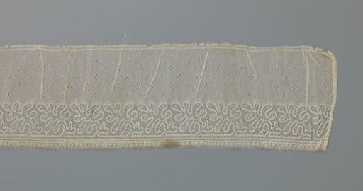 Strip of Machine-Made Lace with Diagonally Placed and Deeply Cut Seven-Lobed Flowers