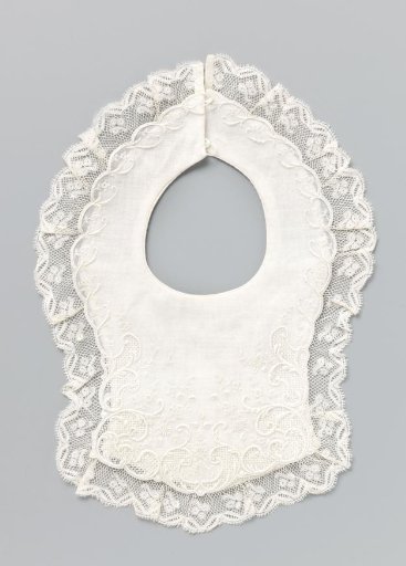 Square of white batiste, decorated with matelassé work and Valenciennes lace