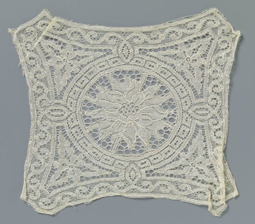 Square Piece of Machine-Made Lace with Large Flower in the Center