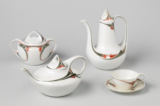 Coffee and tea service with stylized floral motifs