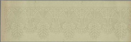 Lace pattern or bobbin lace pattern of the border motif of a tea tablecloth (BK-1979-42-A) pricked on green card