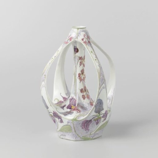 Vase with four ears, polychrome painted with orchids