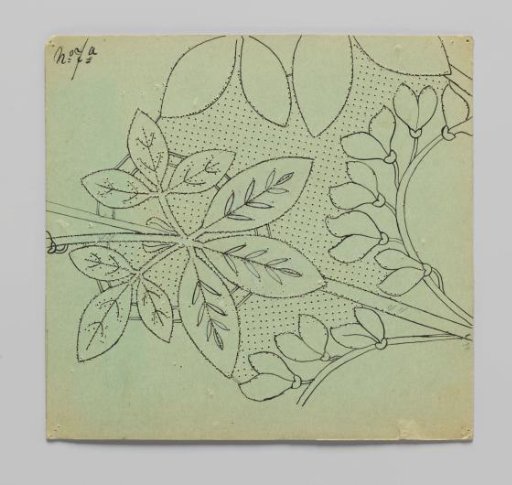 Lace pattern for a cloth of bobbin lace with golden branch and flower motifs