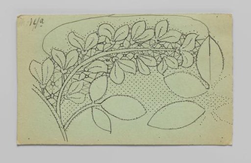 Lace pattern for a garment of bobbin lace with golden vine branches and flowers