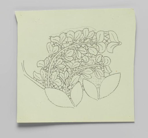 Lace pattern for a cloth of bobbin lace with golden vine branches and flowers