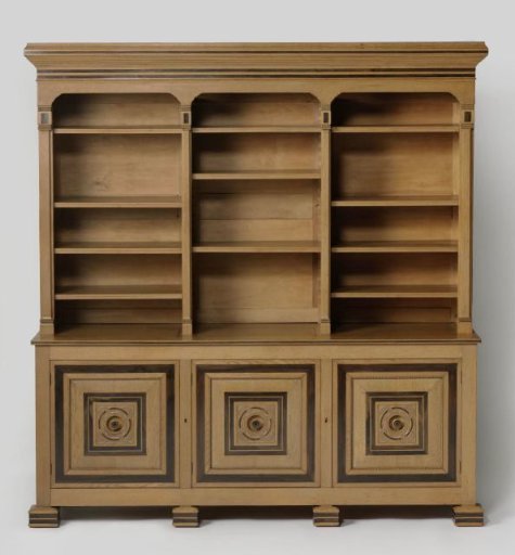 Bookcase inlaid with ebony reeds and carved woven rosettes