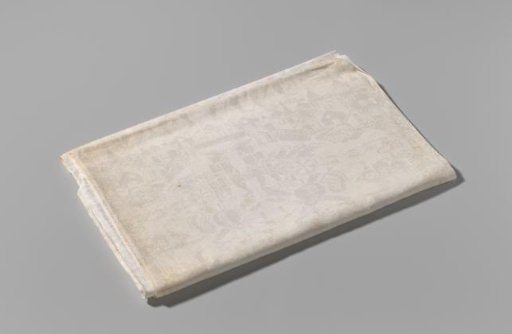 Linen damask tablecloth with a historical scene