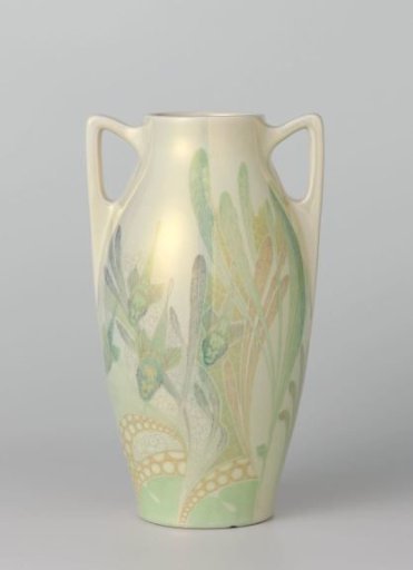 Vase painted with fish and water plants
