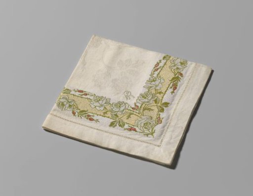 Linen damask handkerchief with a floral pattern