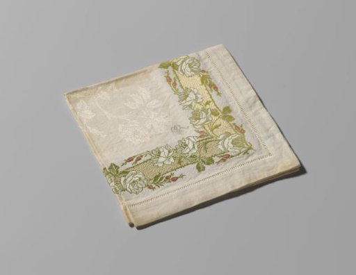 Linen damask handkerchief with a floral pattern
