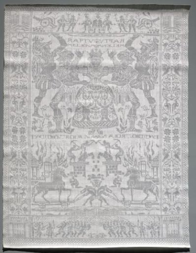 Tablecloth of white linen damask